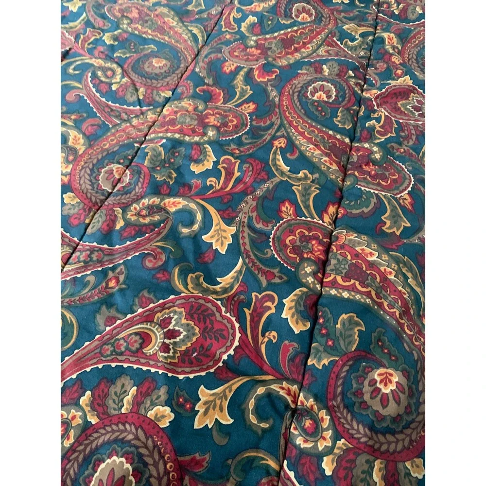 Croscill Vintage Paisley Comforter Green Burgundy Red Reversible Made in USA